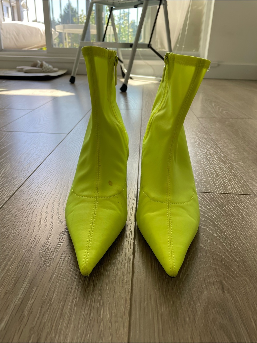 Zara Neon Yellow Pointed Toe Sock Booties - Women